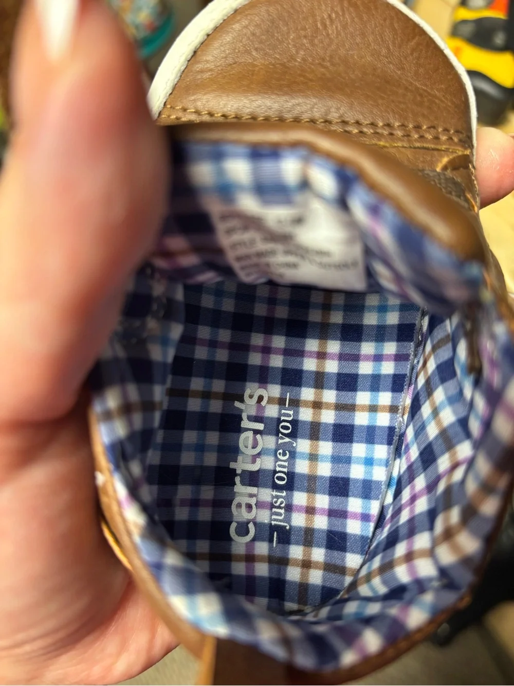 🎉 (12-18m) Carter's Brown Toddler Dress Sneakers with Plaid Lining